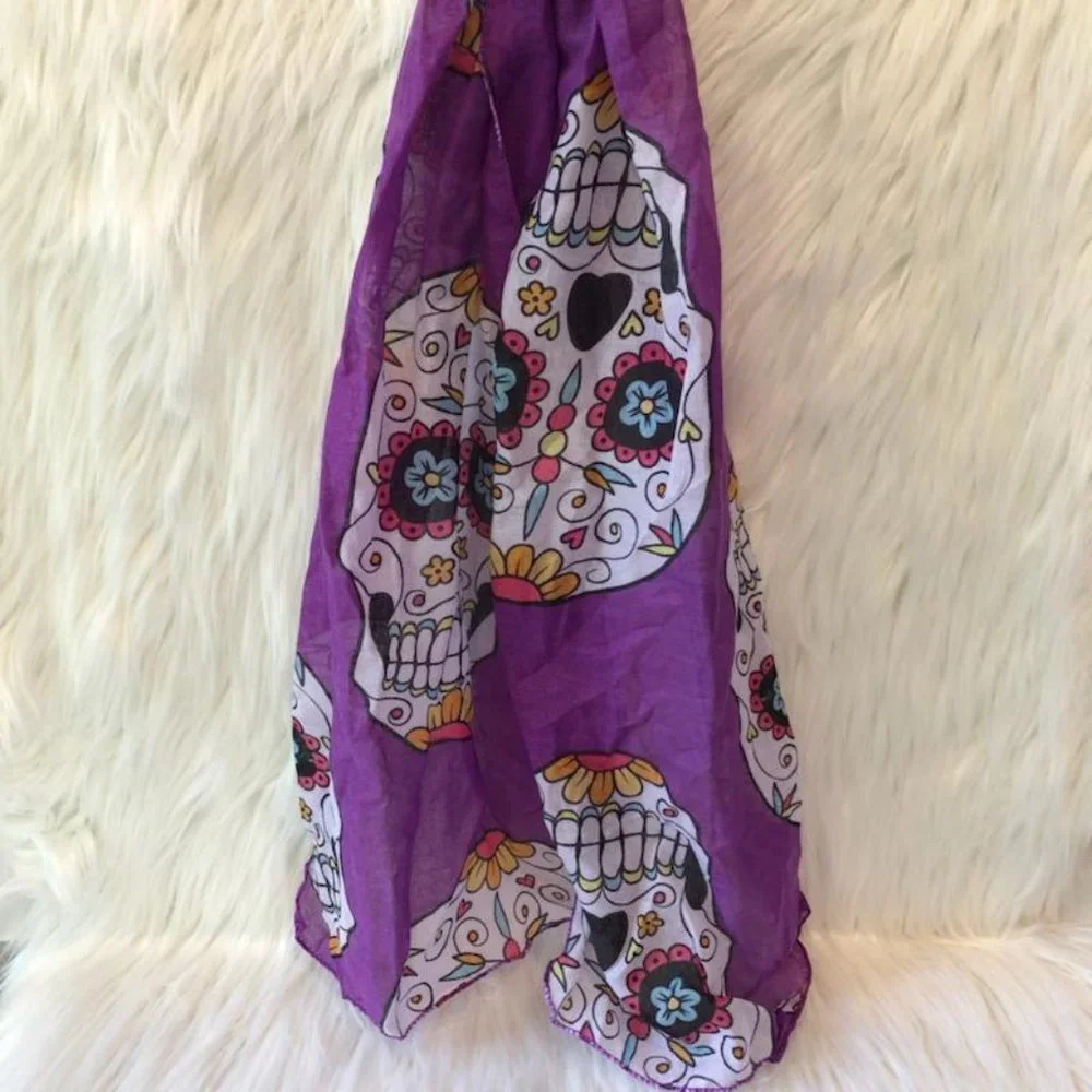Lightweight Purple Sugar Skull Scarf